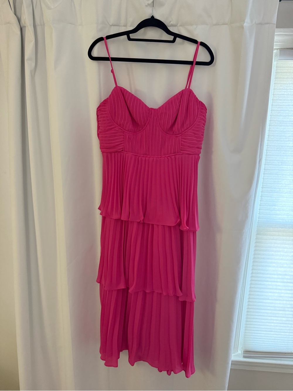 Lulus Hot Pink Pleated Tiered Midi Dress | Size XL